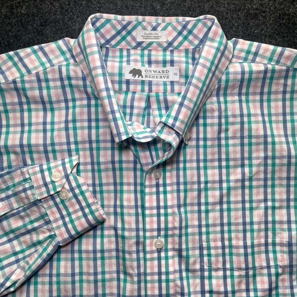 Onward Reserve Button‎ Down Shirt Mens XXL Multi Color Excellent Pastel Plaid